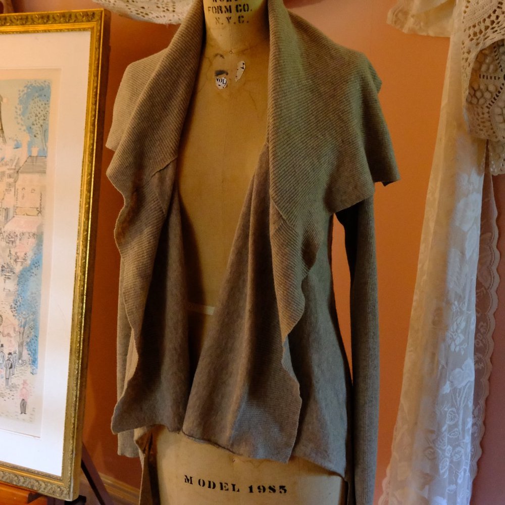 Cozy Heather Grey Asymmetrical Wrap Sweater. tan cream color for reference